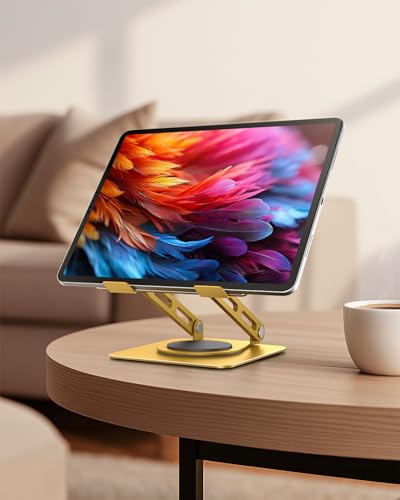 LOXP Metal Tablet Stand, 360 Rotating iPad Stand with Heavy-Duty Base, Tablet Holder Compatible with 4.0-16.9" Device, iPad Pro Air Mini, Kindle, Surface Tablet, Portable Monitors - Gold - color: Gold