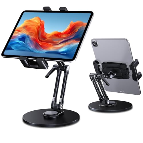 CreaDream iPad Stand for Desk, Portable Monitor Stand with Large Clamp up to 18.5", Tablet Stand Arm Holder with Heavy Duty 360 Rotating Base for 4.7"-13" Tablets, iPad Pro/Air/Mini, Monitors