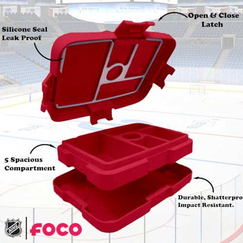 FOCO NHL Unisex-Adult Officially Licensed Team Color Stripe Primary Logo Hockey Leak Proof 5 Compartment Bento Lunch Box - New Jersey Devils - color: New Jersey Devils