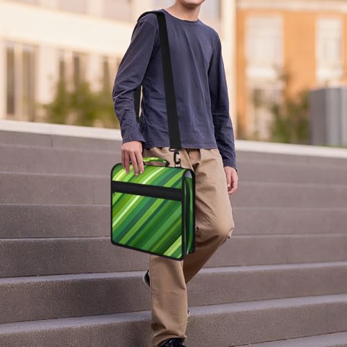 Green Stripe Zipper Binder, 3 D-Ring Expanding File Folder with Handle & Adjustable Shoulder Strap, 400 Sheets Capacity Multi-Pocket Organizer for 13 Inch Laptop - color: Green Stripe