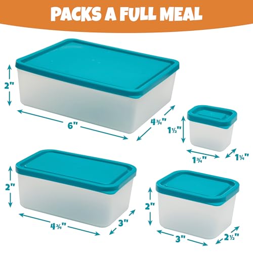 Reusable Lunch Containers - Set of 4 Microwave Safe, Meal Prep Stackable Nesting Containers, Pack Food, Snacks & Sauces in Leak Proof Compartments w/Lids, Easy to Clean, Fits in Bags & Bento Boxes