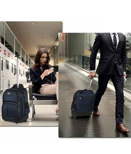 MATEIN Backpack with Wheels, Travel-friendly Rolling Laptop Backpack | Fit 17 Inch Notebook, Freewheel, Carry on Luggage Business bag, College Trolley Suitcase, Computer Bag, Compact, Blue - color: Blue, size: 17-inch