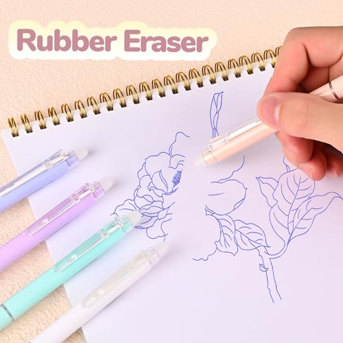 Temiary 10 Pcs Retractable Erasable Gel Pens, Blue Ink Fine Point 0.5 mm | Make Mistakes Disappear, Smooth Writing Gel Pen with Eraser for Journaling Note Taking Marking Planner Crossword Puzzles - color: Blue Ink