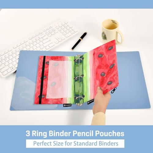 2 Pack 3 Ring Binder Pencil Pouch Watermelon Pencil Case Pencil Bags with Zipper, Clear PVC Binder Pockets for Office Daily Supplies - color: Color 3