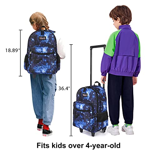 Rolling Backpack 18 inch Double Handle Wheeled Laptop Boys Girls Travel School Children Luggage Toddler Trip (Galaxy Blue) - color: Galaxy Blue