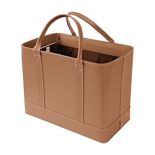 HOME DISTRICT Chic File Organizer Tote - Important Document Organizer Bag, Portable File Box with Handle, Brown