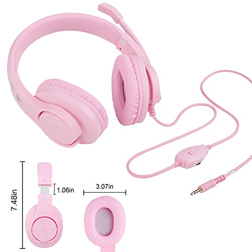 BlueFire Kids Headphones for Online School, Children, Teens, Boys, Girls, 3.5mm Stereo Over-Ear Gaming Headphone with Microphone and Volume Control for PS4, PS5, New Xbox One(Pink) - color: Pink