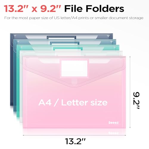 Sooez 10Pack Plastic Envelopes, Plastic File Folders, Clear Folders for Documents Trendy Colors, Super Heavyweight Document Holders, Storage Pouches, File Envelopes for School Office Supplies - style: Trendy/A4