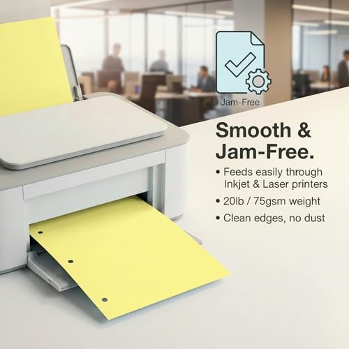 Copy Printing and Writing Colored Paper, 20 Pound - 75 Gsm, 3 Hole Punch, 500 Sheets per Ream. (Canary) - color: Canary