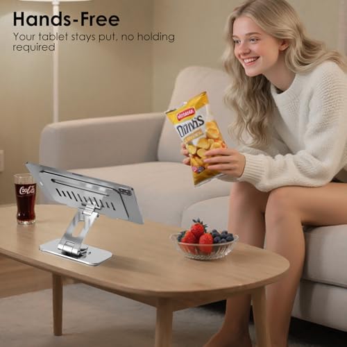 Tablet Stand, Aluminum 360° Rotating Holder Fits 4-13" Tablets | Foldable adjustable design, compatible for iPad Pro/Air/Mini, Surface Pro, Samsung Galaxy Tab, Kindle, silver