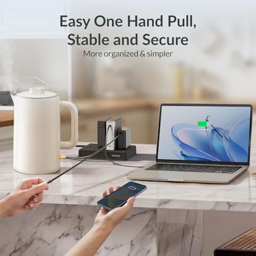 Gitryin Modular Laptop Charging Station, 3*140W, 2*40W Retractable Lightning, Micro USB, USB C Chargers, 1 Lightning, 1 Micro USB, 1 USB A, 7 USB C Ports with Cooling Power Strip, 500W Charging Hub