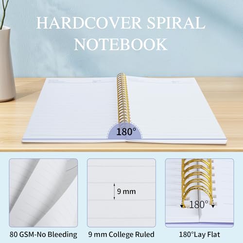 2Pcs Spiral Journal Notebook with 100 Pages, A5 College Ruled Hardcover Notebook for Office School Home,Twin-Wire Binding Notebook with Premium Thick Pape for Work and Study 8.46x6.22 - color: Hydrangea(she Believe)