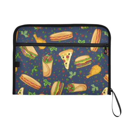 Hamburgers Cheeseburgers File Folders,Plastic Folders with 13 Pockets,Expandable File Folder for Documents School Students Office,Aesthetic Folder with Labels A4 Letter Size - color: Multi 3