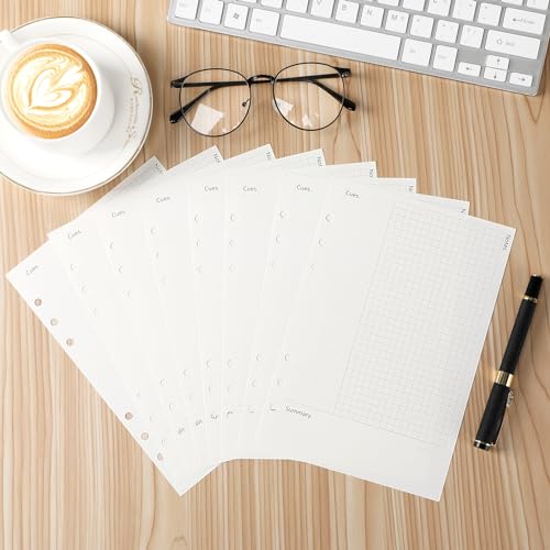 Toplive Cornell A5 Filler Paper, A5 Refill Papers 6 Ring Cornell Notes Loose Leaf Papers, 160 Sheets Refillable Inserts Paper Notes Taking System for Office School College Study - style: 2Pack Cornell Notes