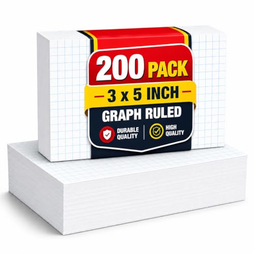 1InTheOffice Index Cards 3x5 Graph Ruled White, Grid Index Cards 200/Pack