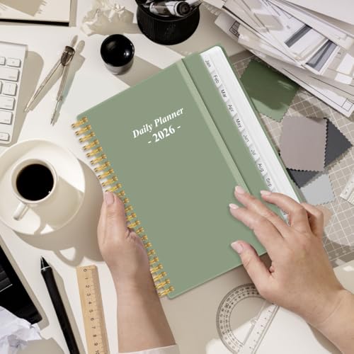 Daily Planner 2026 Full Page Per Day- 2026 Daily & Monthly Planner from January 2026 to December 2026, Day Planner 2026 with 12 Months Tabs, 6.4" x 8,5", Green - color: Green, size: 6.4" x 8.5"