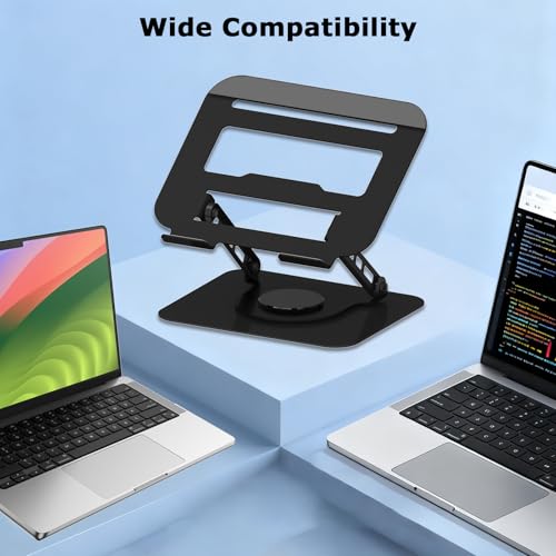 360 Rotation Laptop Stand, Multi-Angle Adjustable Laptop Holder Riser Stable Base Fully Foldable Easy to Storage and Portable Fit for MacBook Pro/Air HP 14 All Under 16” Devices (Black) - color: Black