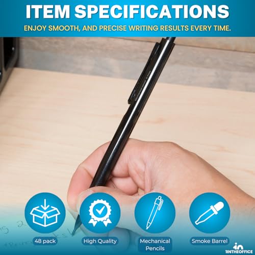 1InTheOffice Mechanical Pencils 0.7mm, HB2.5, Black Lead, 48 Pack