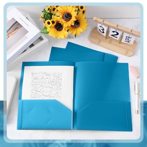 Gueevin 72 Pack Plastic Folder with Pockets, 2 Pocket Folders, Plastic Glossy Folders Fit Letter Size Paper, Heavy Duty Durable File Folder with Business Card for Home Office School (Sapphire Blue) - color: Sapphire Blue