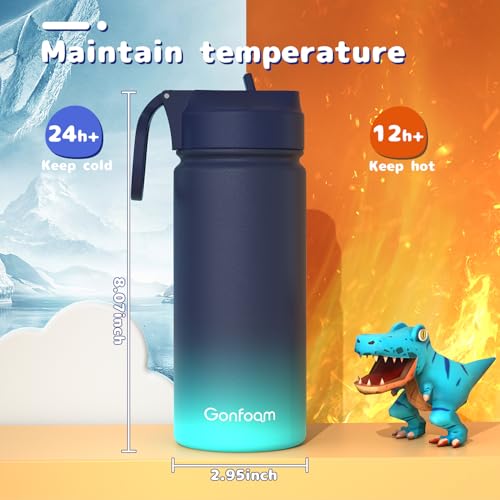 Gonfoam 16oz Kids Stainless Steel Insulated Water Bottle, 2 Pack | DIY Stickers, BPA-free, Leak-proof, Sturdy, Keeps Cold 24h, Easy to Carry, Easy to Clean, Back to School, Gifts - color: Blue/Purple, size: 16 Ounces