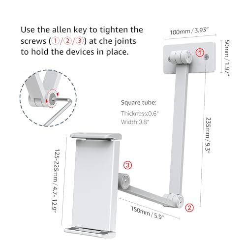 BEWISER Adjustable Tablet Wall Mount Holder, Swivel 360 Rotating, Compatible with 4.7-12.9 inch Devices, High-Grade Aluminium Alloy, White - color: White