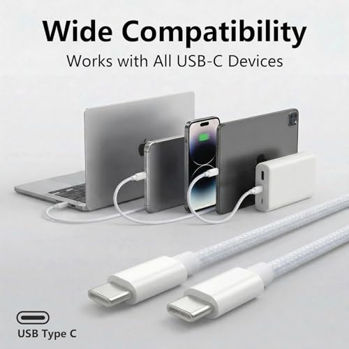 USB C to C Charger Cable, 60W, 3FT, 2-Pack, Gray | Fast Charging, Braided Nylon, for iPhone 17/16/15, MacBook iPad, Galaxy S25/S24 - color: Gray, size: 3FT+3FT