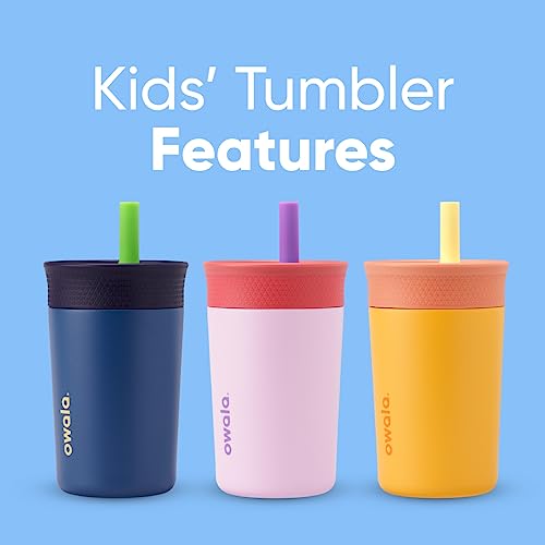 Owala Kids Insulation Stainless Steel Tumbler with Spill Resistant Flexible Straw, Easy to Clean, Kids Water Bottle, Great for Travel, Dishwasher Safe, 12 Oz, Navy and Blue (Home Base) - color: Home Base, size: 12 Ounces