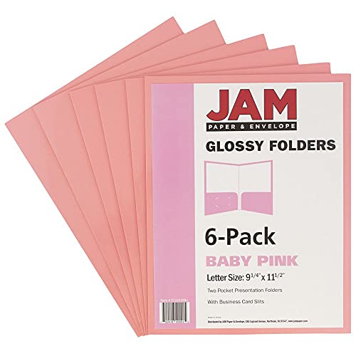 JAM PAPER Laminated Two Pocket Glossy School Folders - Letter Size - High Gloss Baby Pink Pastel - 6/Pack - color: Baby Pink, size: Pack of 6 Folders