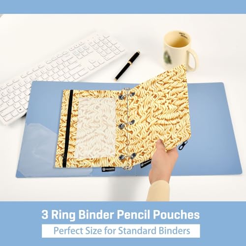 2 Pack 3 Ring Binder Pencil Pouch Ramen Noodles Pencil Case Pencil Bags with Zipper, Clear PVC Binder Pockets for Office Daily Supplies - color: Color 15
