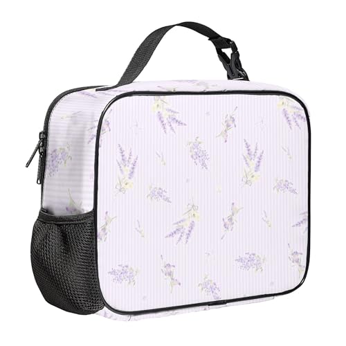 WOBAGMEN Large Lunch Box, Insulated Reusable Lunch Bag with Water Bottle Holder Portable Waterproof Leakproof Lunch Tote Bag Cute Lunch Box(Lilac Lavender) - color: Lilac Lavender