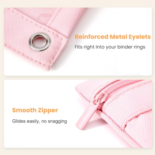 3 Ring Binder Pencil Pouch, Durable Pencil Case for School Supplies, Classroom Must Haves, 3-Hole Design Fits Binders, Zipper Closure, Ideal for Students/Back to School Pink - color: Pink