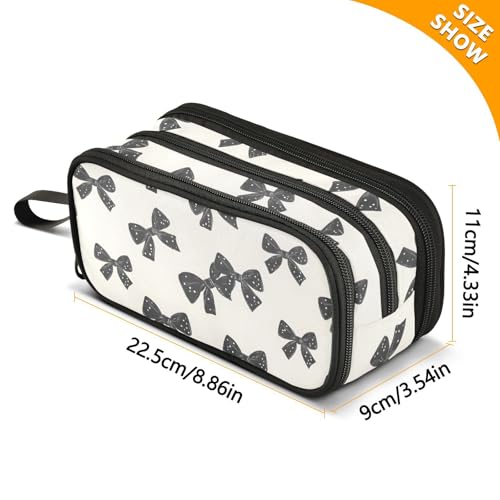 ALAZA Black Bow Pattern Large Pencil Case, Pen Pouch Pencil Bag with 3 Compartments Pen Holder Organizer Stationery Bag - color: Black Bow