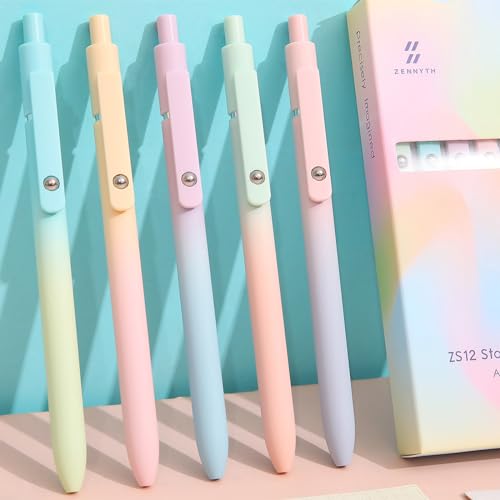 5pcs Gel Pens, Retractable Quick Dry Black Ink Pens Fine Point 0.7mm Premium Cute Rolling Ball Smooth Writing Pastel Aesthetic Pens Comfort Grip for School Office Supplies - color: Pastel