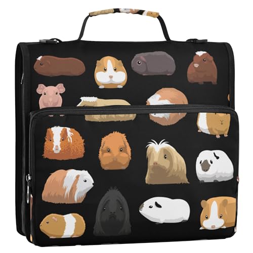 Fisyme Guinea Pig Cartoon Zipper Binder 3 Ring with Zipper and Shoulder Strap Large Capacity Multi-Pocket Zipper Binder Organizer - color: Multi