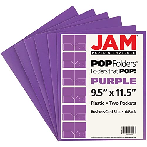 JAM PAPER Plastic 2 Pocket POP Folders - Durable School Folders - Purple - 6/Pack - color: Purple, size: 6 Per Pack