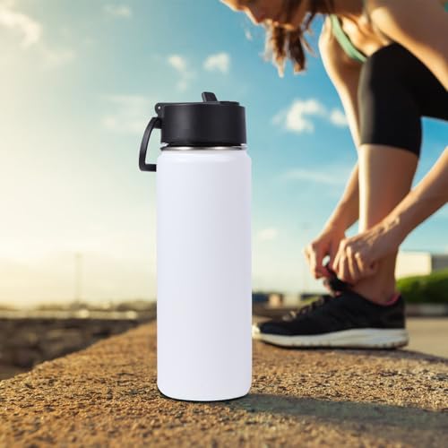 Volhoply 20oz Insulated Stainless Steel Water Bottle with Straw Lid, Kids Wide Mouth Double Wall Vacuum Cups with Handle,Reusable Outdoor Sports Metal Bottles,Travel Flask Keep Cold&Hot(White,1) - color: White