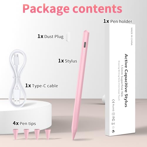 HZD Apple Pencil for iPad 2025-2018 Faster Charge Stylus Pen, Pink | with Tilt Sensitivity & Palm Rejection & Magnetic Compatible iPad 11/10/9/8/7/6, Pad Air 3/4/5, Pro 12.9"/11",Mini 6/5, M2/M4 - color: Pink