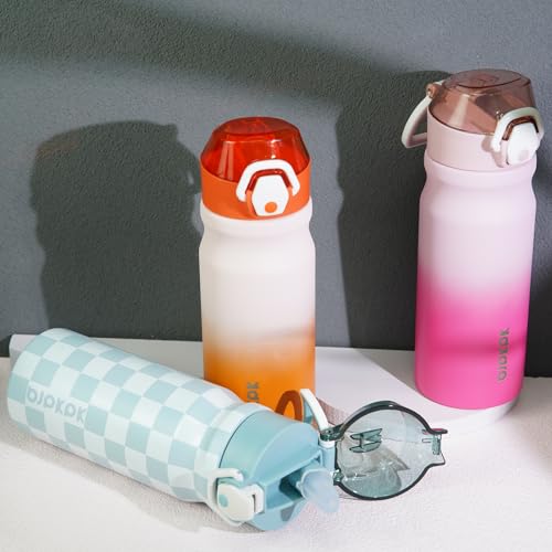 BJPKPK 18oz Insulated Water Bottle with Straw Stainless Steel Double Wall Water Bottles BPA Free Leak Proof Thermal Flask with Lockable Flip Lid and Soft Silicone Spout,Red - color: Red, size: 18 Ounces