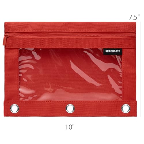 SPACEMATE Binder Pencil Pouch Case Box Bag for 3 Ring Binder School Supplies Girls Boys Kids, Clear Preppy Stuff Large Aesthetic Pen Organizer, Back to College Stationary, 1 Pack, Red - color: Red