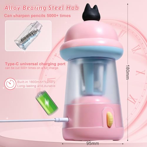 Rechargeable Electric Pencil Sharpener, 6-12mm Auto in & Out Fully Automatic Pencil Sharpener for Kids, Large Capacity Battery Powered, with Cartoon Stickers Ideal for Classroom & Home (Pink) - color: Pink