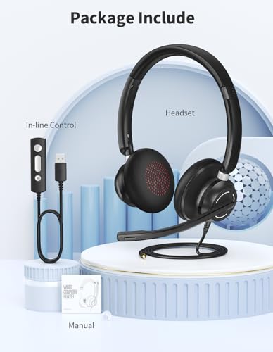 Wired Headphones with Microphone for PC, On-Ear Computer Laptop USB Headset with Noise Cancelling Microphone in-line Control for Home Office Online Class Skype Zoom, (3.5mm + USB)