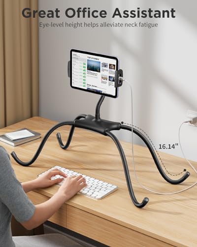 SAIJI Tablet Holder for Bed - iPad Phone Stand for Lap (Black) | Fit Devices from 4.7" to 15.6", 360-Degree Rotating Clip, Hands-Free Reclined Reading, Neck & Posture Relief - color: Black