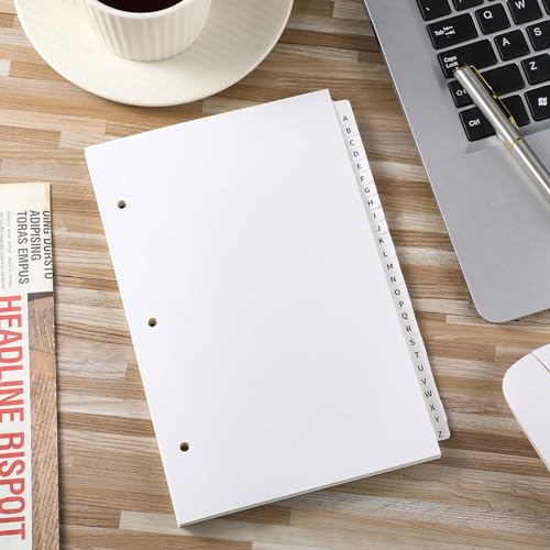 Sayglossy 1 Set A to Z Tab Alphabet Dividers for 3 Ring Binder 5 1/2 x 8 1/2 Inch Binder Dividers Customizable Table of Contents Page with A to Z Tabs for Student Teacher Office Organize (White) - color: White