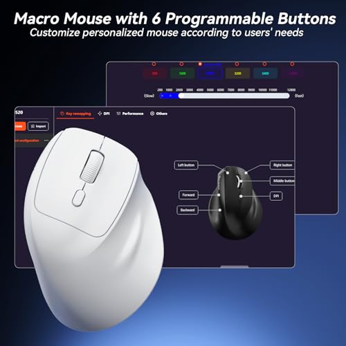 SOLAKAKA SM520 Ergonomic Mouse with 24000 DPI, Vertical Mouse with Programmable Side Button, Wireless Mouse with Tri-Mode Connection - BT5.0/USB-C/2.4GHz, for Desktop, PC, Laptop (White) - color: white