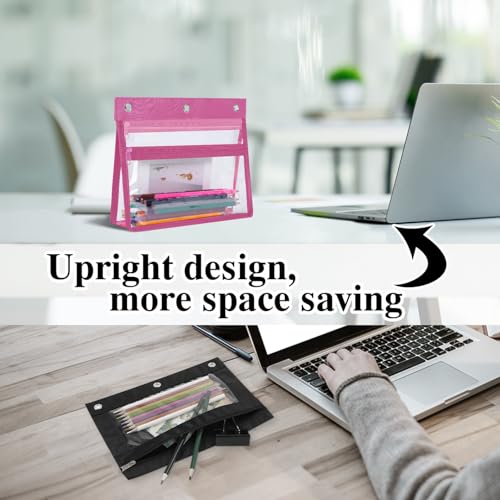 YoeeJob Pencil Pouch for 3 Ring Binder with 1.5 inch Expandable Large Capacity, Double Pockets Zipper Pencil Case, Pencil Binder Pouch for School Office Home, Pink - color: pink