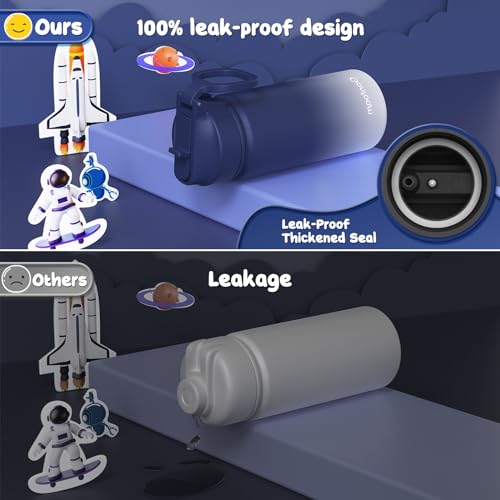 Gonfoam 16oz Kids Water Bottle, 2 Pack Stainless Steel Insulated Cup | DIY Stickers, BPA-free, Leak-proof, Sturdy, Keeps Cold 24h, Easy to Carry, Easy to Clean, Back to School, Gifts - color: Sapphire+Gray