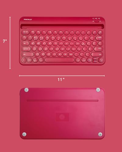 Macally Bluetooth Tablet Keyboard - Multi Device Wireless Keyboard for Phone, iPad mini/Pro, Android - Rechargeable with Built in Stand and Quiet Keys - color: Viva Magenta