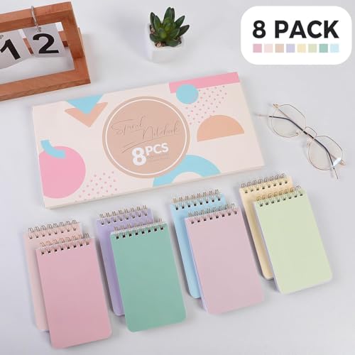SKYDUE Small Notebooks, Cute 3x5 Pocket Notepads, Mini Spiral Notebook with Lined Pages Nursing School Essentials, School Office Supplies Set Of 8 - color: Pastel Color