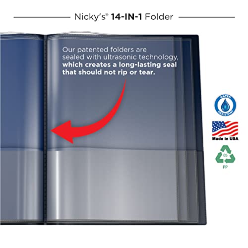 Nicky's® Multi Pocket Organizer, 10 or 14 Page Folder, Waterproof, Patented Tear-Resistant, Flexible Plastic, Proudly Made in USA, Binder Substitute. (14-in-1 Navy Blue) - color: 14-in-1 (Navy Blue)