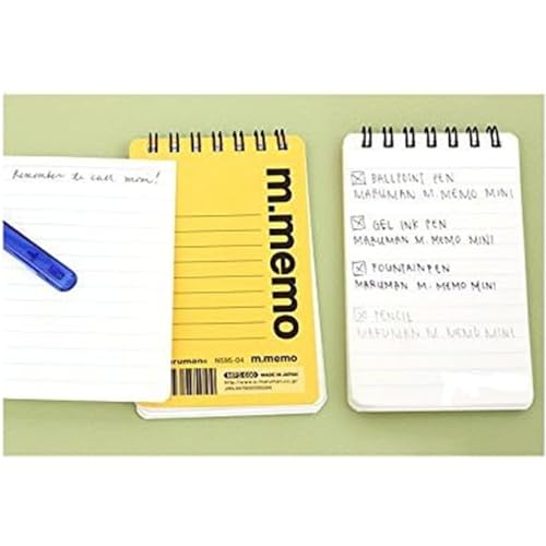 Maruman M.Memo Mini Notepad (N595A-33), Narrow Ruled, Twin Ring Spiral Binding, A7 Size Perforated 50 Sheet Note Pads, 2.7 x 4.3 Inches, White Notebook Paper, Light Green Cover, 20-Pack